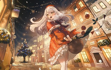 White Hair, Christmas Clothes, Yellow Eyes, Christmas Tree, Low-angle Wallpaper