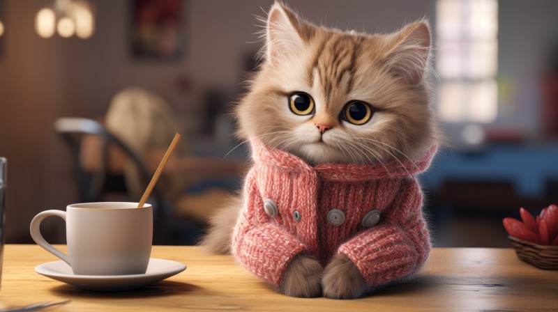 AI Art, Cats, Sweater, Cafe, Coffee Wallpaper