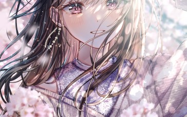 Sakura (artist), Portrait Display, Anime Girls, Cherry Blossom, Brunette, Long Hair Wallpaper