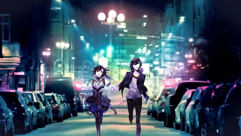 Anime, Anime Girls, Anime Boys, Car, City Lights Wallpaper
