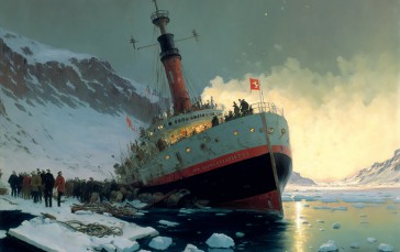 Ship, Shipwreck, Ice, Water, Mountains Wallpaper