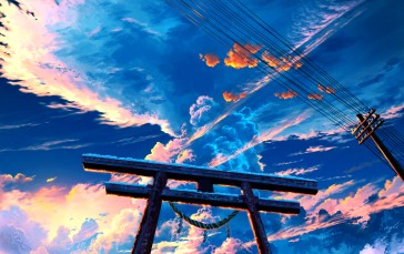 Shuu Illust, Portrait Display, Anime Girls, Rear View, Clouds, Sky Wallpaper