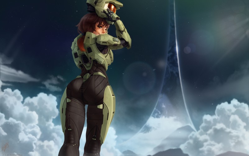 Halo (game), Master Chief (Halo), Space, Green Wallpaper