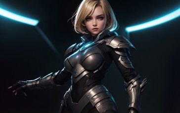 AI Art, Blonde, Short Hair, Armor, CGI Wallpaper