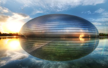 China, Photography, Trey Ratcliff, National Centre for the Performing Arts, Reflection, Clouds Wallpaper