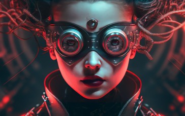 AI Art, Women, Cyberpunk, Glasses Wallpaper
