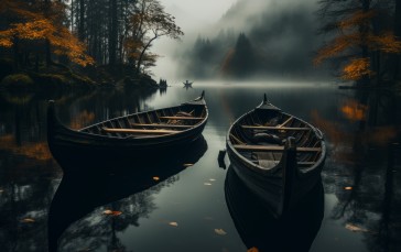 AI Art, Boat, Lake, Fall Wallpaper