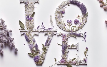 AI Art, Typography, Love, Floral Wallpaper
