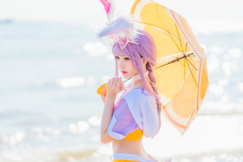 CherryNeko, Women, Model, Asian, Beach, Purple Hair Wallpaper