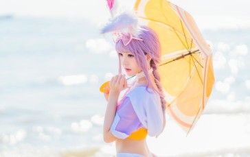 CherryNeko, Women, Model, Asian, Beach, Purple Hair Wallpaper