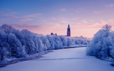 Landscape, Winter, Snow, River Wallpaper