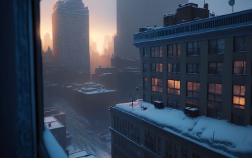 AI Art, Winter, Snow, City Wallpaper