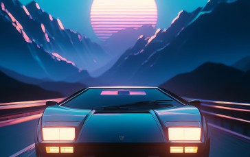 Lamborghini Countach, Blue Hour, Synthwave, Neon Wallpaper