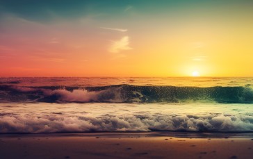 AI Art, Coast, Ocean View, Waves, Sunset, Sunset Glow Wallpaper