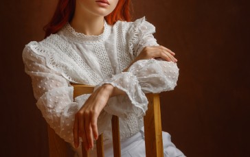 Sergey Sergeev, Women, Nadezhda Tretyakova, Redhead, Freckles, White Clothing Wallpaper
