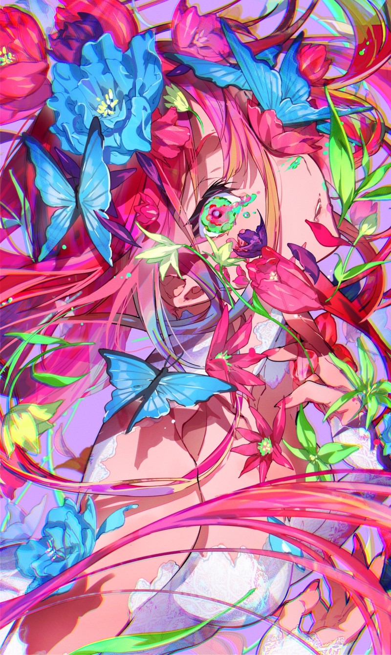 Mika Pikazo, Anime Girls, Butterfly, Colorful Wallpaper