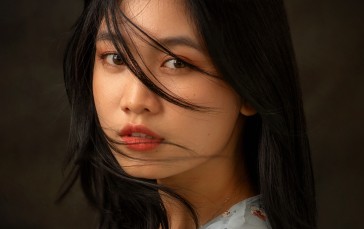 Hoang Nguyen, Women, Dark Hair, Looking at Viewer, Hair in Face Wallpaper