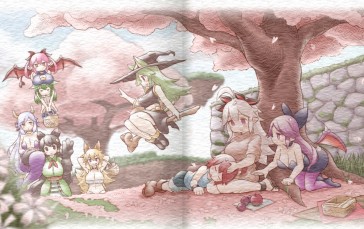 Beast-eared Maiden, Chibi, Succubus Love, Anime Girls, Cherry Blossom Wallpaper