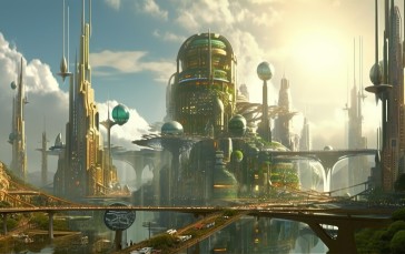 AI Art, City, Illustration, Science Fiction Wallpaper