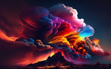 Artwork, Digital Art, Mountains, Clouds, Colorful Wallpaper