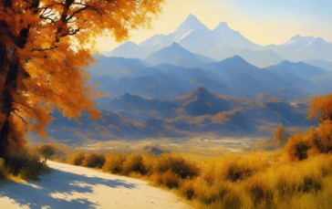 Mountains, Landscape, Fall, AI Art, Forest, Water Wallpaper