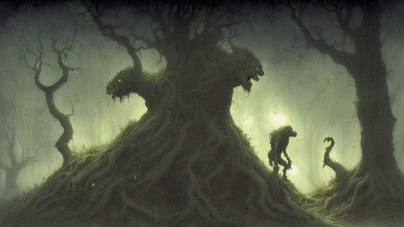 Creature, Forest, Dark, Lights, Night, Trees Wallpaper