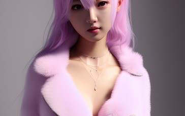 Pink Hair, Blushing, Fluffy Clothes, Stable Diffusion, Portrait Display Wallpaper