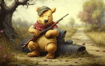 AI Art, Illustration, Winnie the Pooh, Shotgun Wallpaper