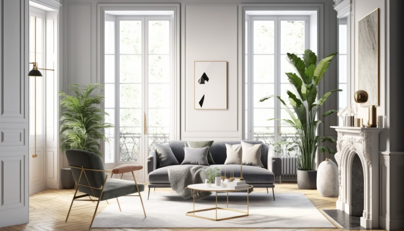AI Art, Room, Interior, Couch, Chair, Plants Wallpaper