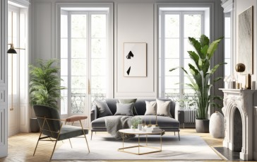 AI Art, Room, Interior, Couch, Chair, Plants Wallpaper