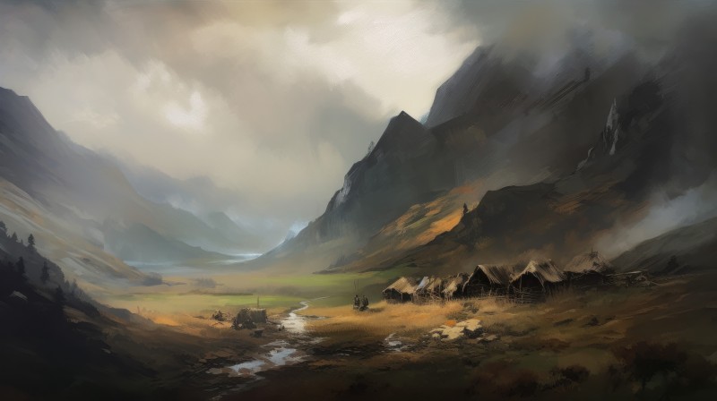 AI Art, Landscape, Mountains, Clouds, Nature Wallpaper