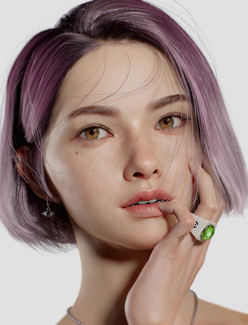 Seungmin Kim, CGI, Women, Purple Hair, Straight Hair Wallpaper