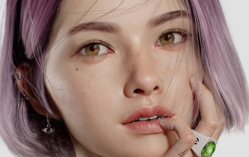 Seungmin Kim, CGI, Women, Purple Hair, Straight Hair Wallpaper