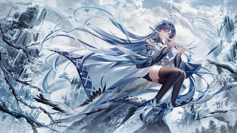 Anime, Anime Girls, Blue Hair, Blue Eyes, Stockings Wallpaper