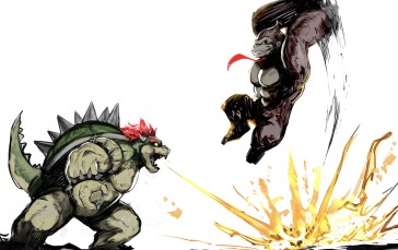 Bowser, Donkey Kong, Fighting, Simple Background, Nintendo Wallpaper