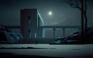 AI Art, Moon, Night, Bridge Wallpaper