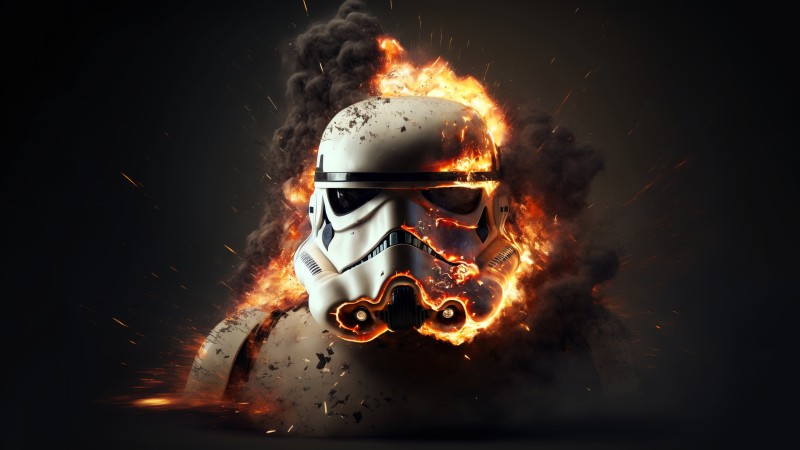 Stormtrooper, Fire, Explosion, AI Art, Helmet Wallpaper