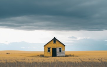 AI Art, House, Field, Yellow Wallpaper