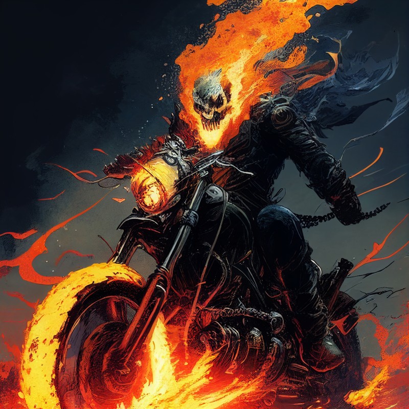 Ghost Rider, Motorcycle, Marvel Heroes, AI Art, Marvel Comics, Skull Wallpaper
