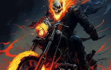 Ghost Rider, Motorcycle, Marvel Heroes, AI Art, Marvel Comics, Skull Wallpaper