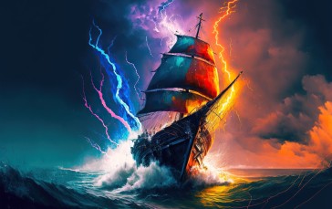 Midjourney, Ship, Ocean Battle, Water Wallpaper