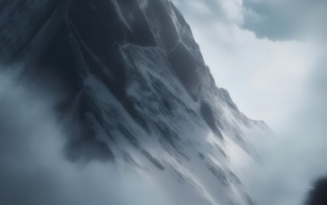 AI Art, Portrait Display, Mountains, Clouds, Snow, Nature Wallpaper
