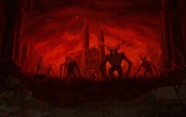 Dusk, Red Sky, Red, Creature Wallpaper