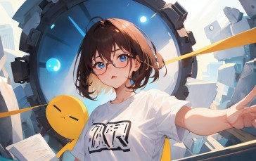 Anime, Anime Girls, Glasses, AI Art Wallpaper