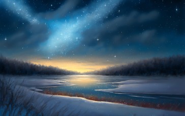 AI Art, Winter, Snow, Trees Wallpaper