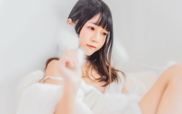 CherryNeko, Women, Model, Asian, White Wallpaper
