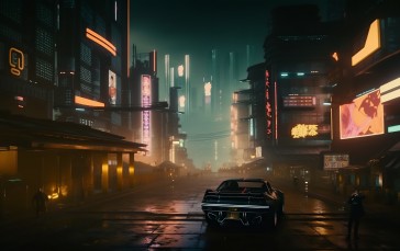AI Art, Cyberpunk, City, Night Wallpaper