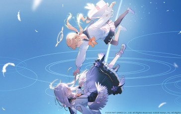 Blue Archive, Anime Girls, Falling, Feathers Wallpaper