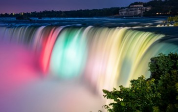 Waterfall, River, Water, Colorful, Night Wallpaper