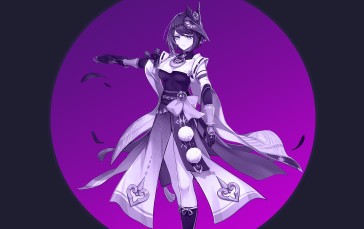 Minimalism, Purple Hair, Kujou Sara (Genshin Impact), Purple Background, Mask Wallpaper